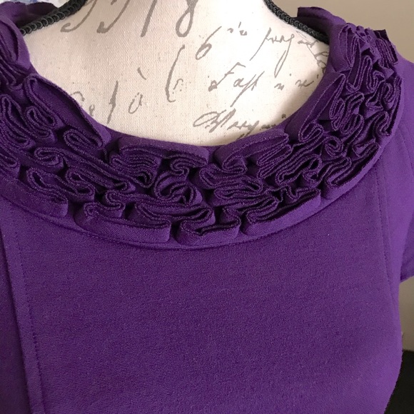 JONES NEW YORK  PURPLE RUFFLED NECKLINE DRESS Size 8 ( Medium) - Picture 7 of 14